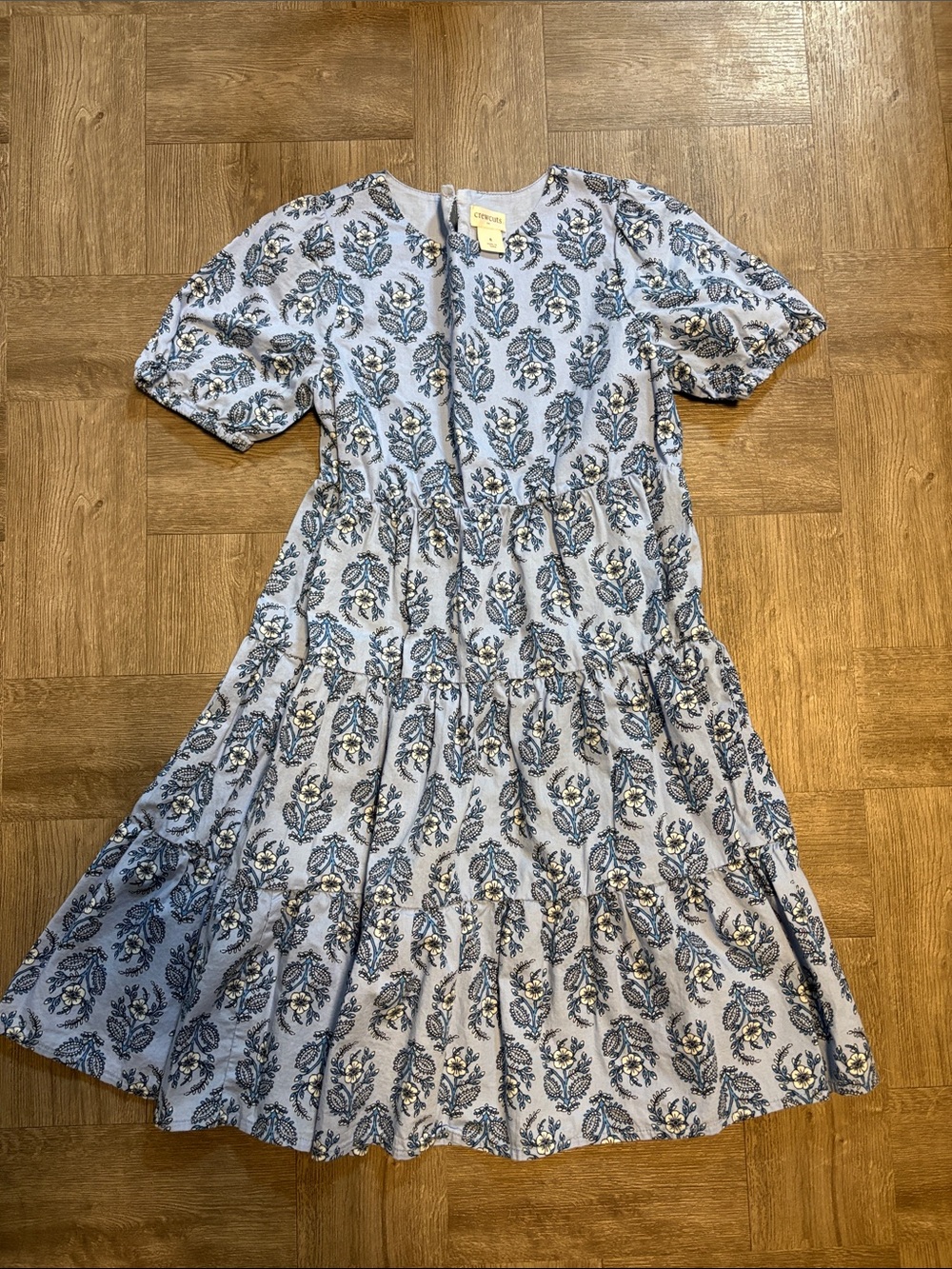 Crewcuts Blue Floral Tiered Puff-Sleeve Midi Dress